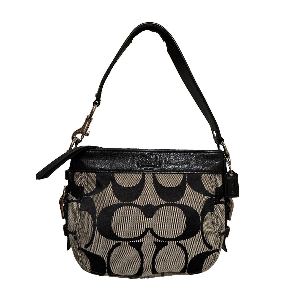 Coach 41856 Mini Zoe Black Signature C Canvas w/Leather Trim Shoulder/Tote Bag